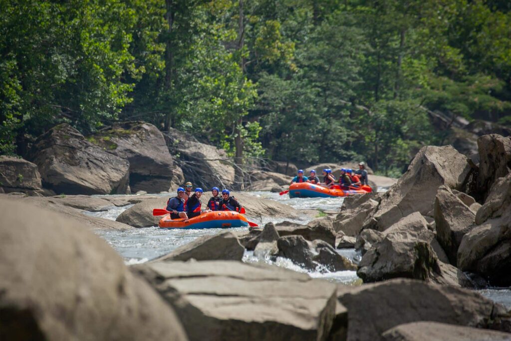 Rafting through the boulders in the New River Dries