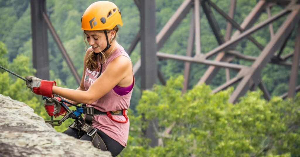 Girl On Rappel In New River Gorge National Park